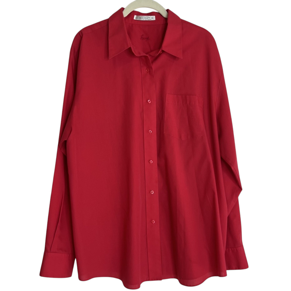 Foxcroft Wrinkle Free Button Front Blouse Long Sleeve Womens 18 Red
